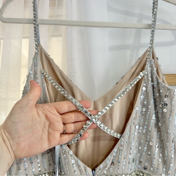 NEW Mac Duggal Tiered Ruffle Sequin Gown Maxi Dress Powder Blue 9116 - Picture 4 of 9